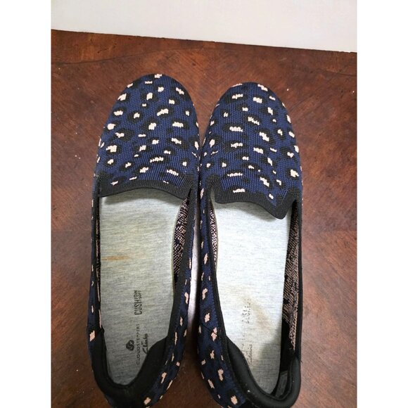 Clarks Women's Slip-On Knit Leopard Print Shoes Navy & Cream Size 11 - Picture 9 of 10
